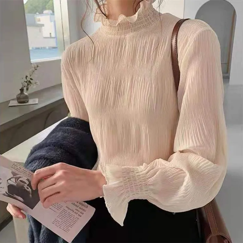 Chiffon Blouse Women Fairy 2024 New Korean Version Loose Bottom Blusas Y2k Chic Tunics Blouses Femme Summer Ruffles Blusas