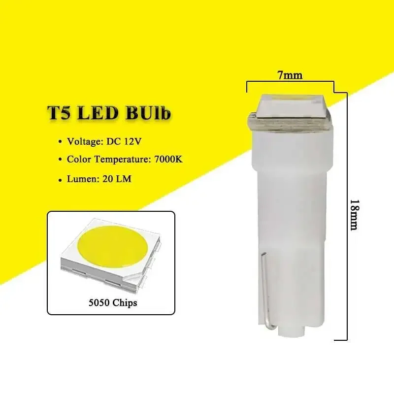 10/20pcs T5 LED 17 37 73 74 SMD 5050 Auto LED Lamp Car Dashboard Instrument Light Bulb 12V White Blue Red Yellow Green