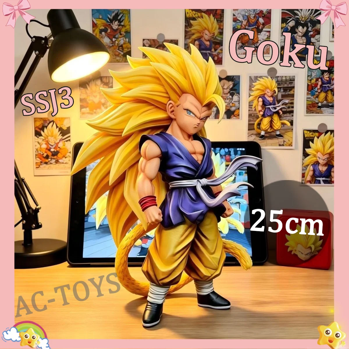 Figura de Goku Super Saiyan 3 de Dragon Ball GT, Versión Batalla Final Figura de PVC de Mono con Cola Rubia de 25cm, Articulada, para Regalo