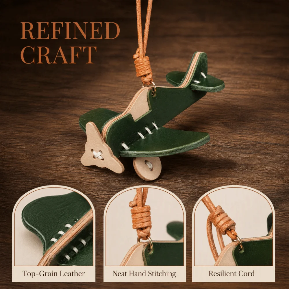 Genuine Leather Airplane Keychain Smooth Texture Lightweight Car Hanging Ornament Mini Airplane Shape Refined Key Holder