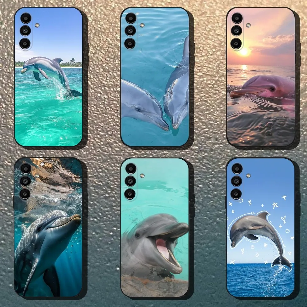 오션 돌고래 디자인 소프트 블랙 전화 케이스 이미지