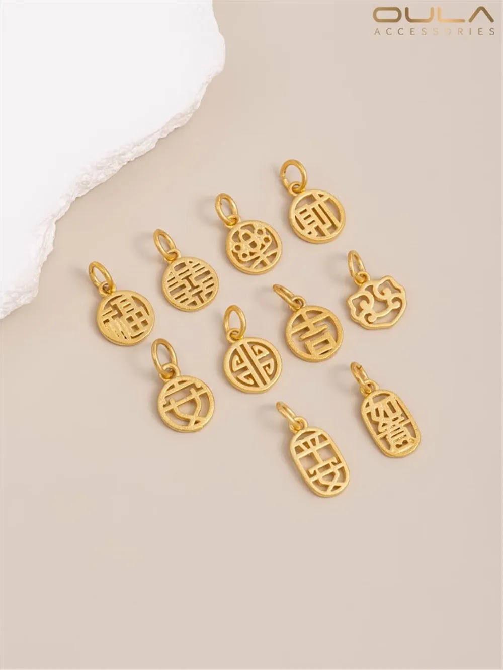 

National Tide Vietnam Sand Gold Small Pendant Bracelet Pendant Diy Fortune Word Necklace Handmade Jewelry Accessories