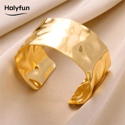 Exquisite Classic Bump Pattern Openning Bangles Bracelet For Women Cuff Bracelet Gold Color Stainless Steel Hand Ornament Gift