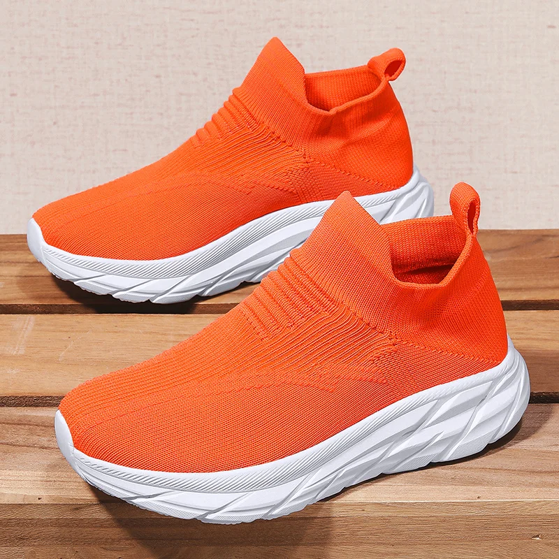 

2025 Orange Sock Sneakers For Women Designer Casual Sports Shoes Woman Flats Platform Loafers Breathable Men Slip-on Socks Shoes