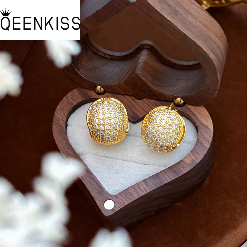 

QEENKISS 24KT Gold Luxury Shiny Ball Stud Earrings For Women Wedding Party Birthday Christmas Bride Mother Girl Lady Gift EG5542