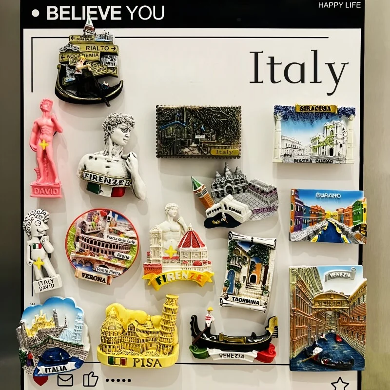 Italien Wahrzeichen 3D-Harz-Kühlschrankmagnet Vol.3, Exquisites Handgefertigtes Reisesouvenir der David-Statue Burano Verona, für Heimdekoration