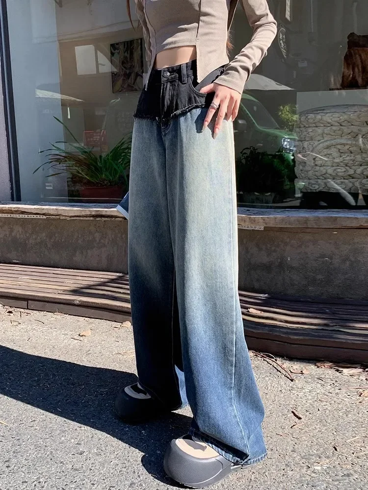 2024 otoño coreano Y2K 2000s pantalones holgados mujer Casual Retro pierna ancha Emo Denim pantalón Harajuku sólido azul pantalones vaqueros sueltos