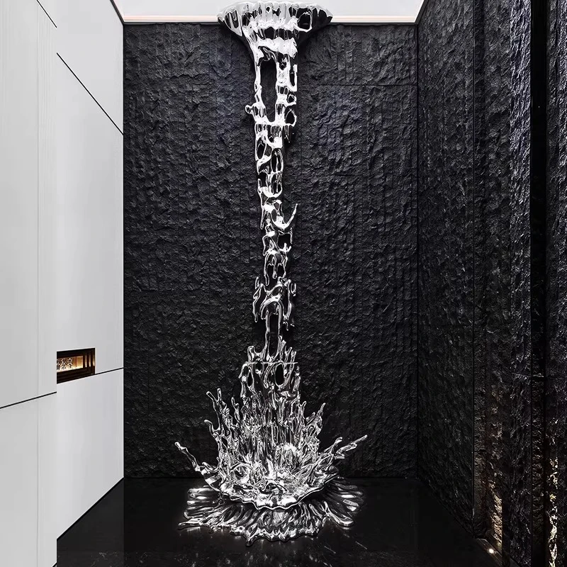 

Large waterfall, flowing water, waves, floor-to-ceiling installation art, wall decoration, lobby fiberglass sculpture ornament