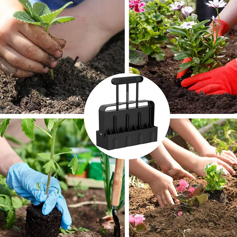 

1 Pcs Black Soil Blocker Seedling Planter With 4 Grids Manual Soil Block Maker Handheld Garden Sowing Tool For Loosening Soil