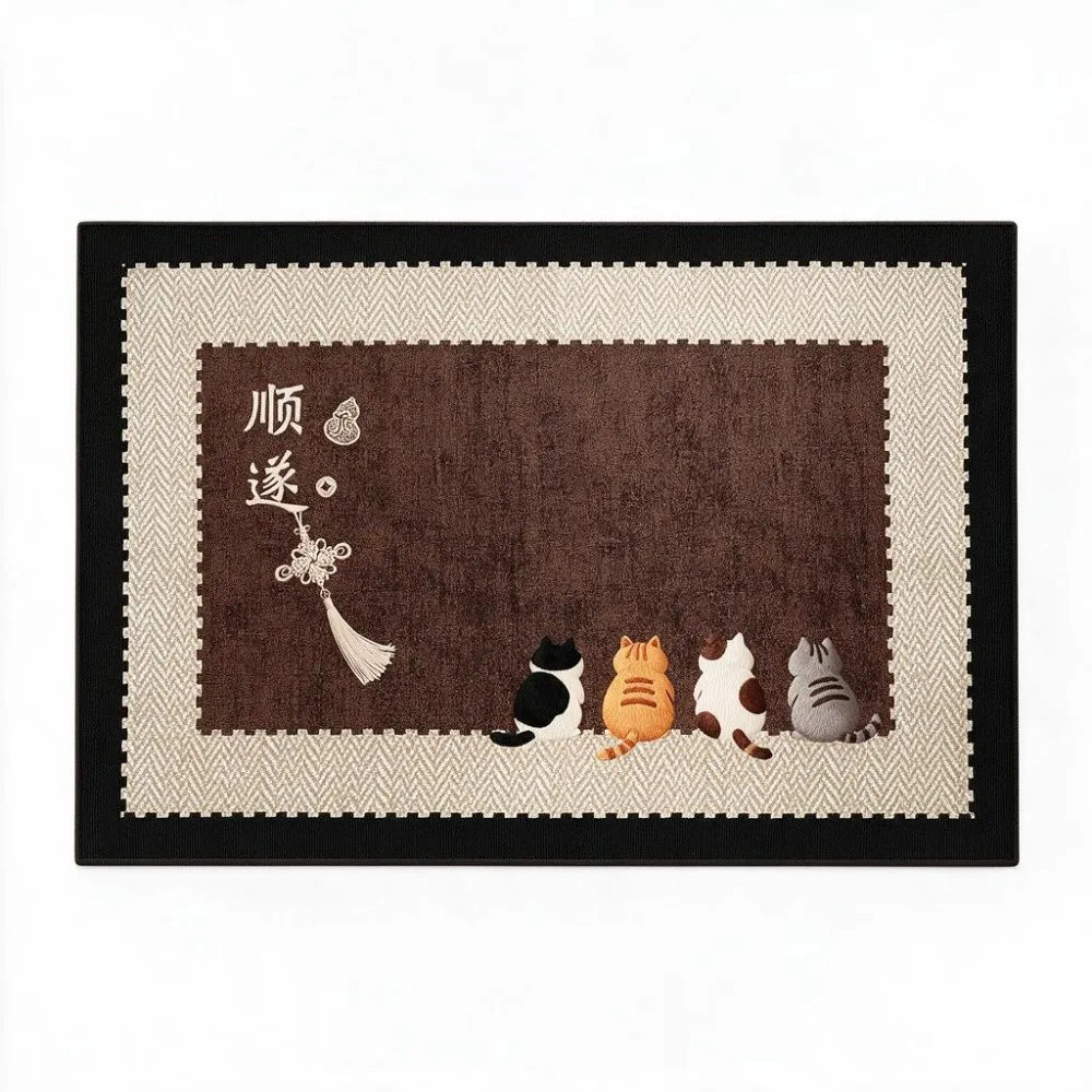 Anti Slip Spring Festival Door Mat Stain-resistant Blessing Entryway Rug Vintage Rectangular New Year Floor Mat Store Front Door