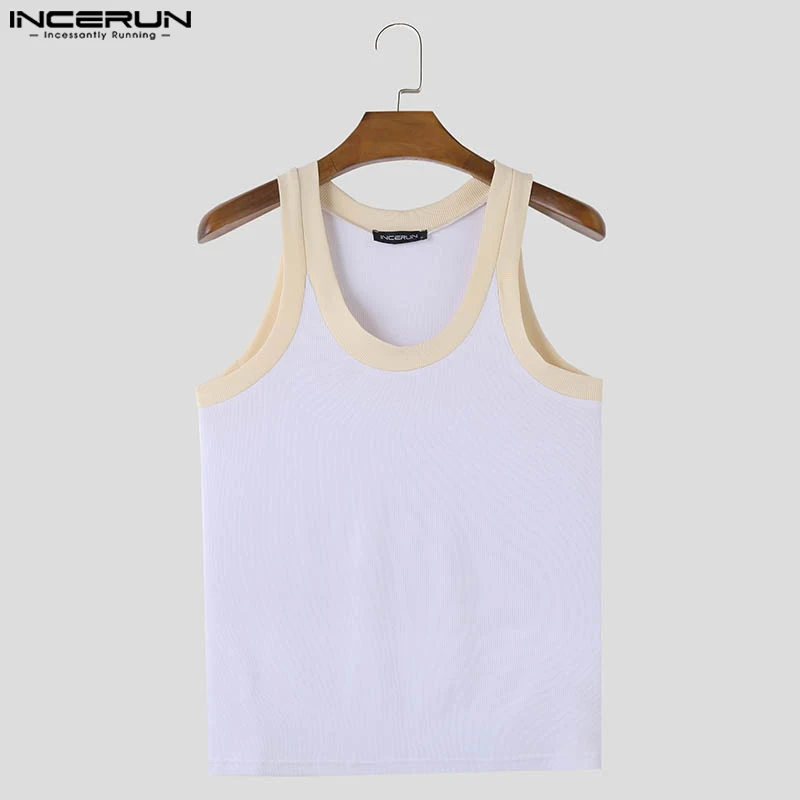 INCERUN Men\'s Tank Tops Patchwork Summer O-neck Sleeveless Male Vests Steetwear Skinny 2024 Fashion Casual Men Clothing S-5XL