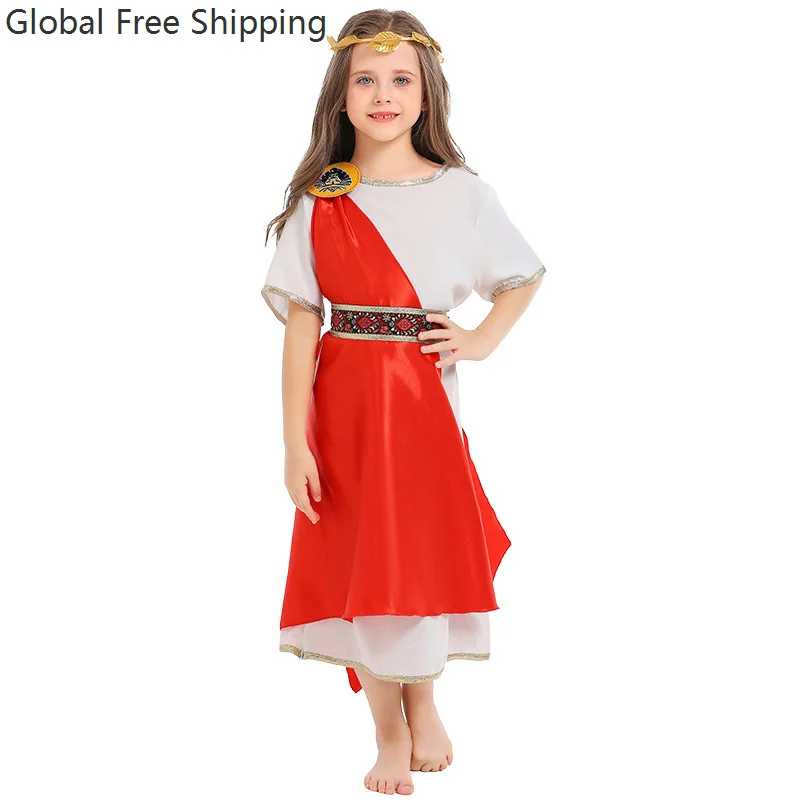 

Medieval Enfant Ancient Greek Mythology Goddess Dress Set Chica Roman Tunic Role Play Costume Festival Stage Performance Suit