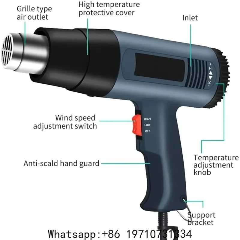 2000W Heat Gun Professional Hot Air  60-600 D 4 Nozzles for DIY Stripping Paint Shrinking PVC and Home