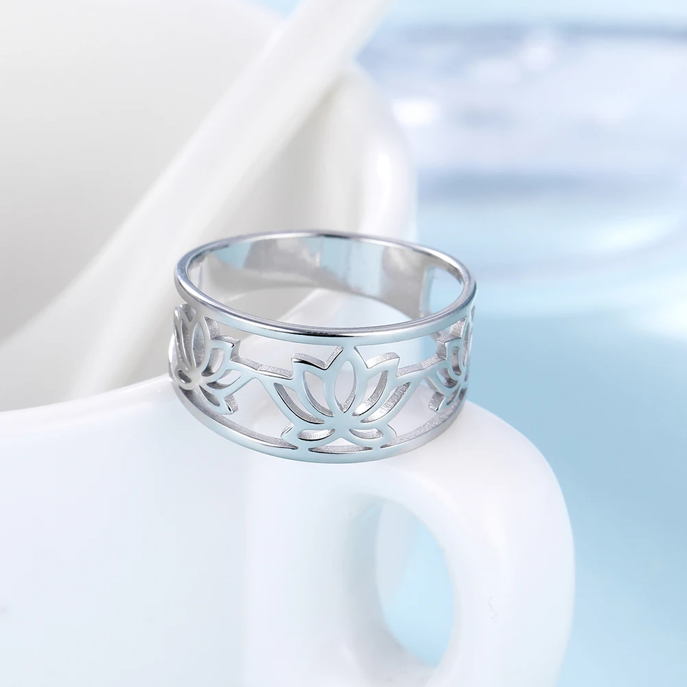 Kkjoy Mode Vintage Edelstahl Gold Farbe Lotus Blume Finger Ringe Für Frauen Buddhismus Amulett Schmuck Geschenk Großhandel – Detail 10