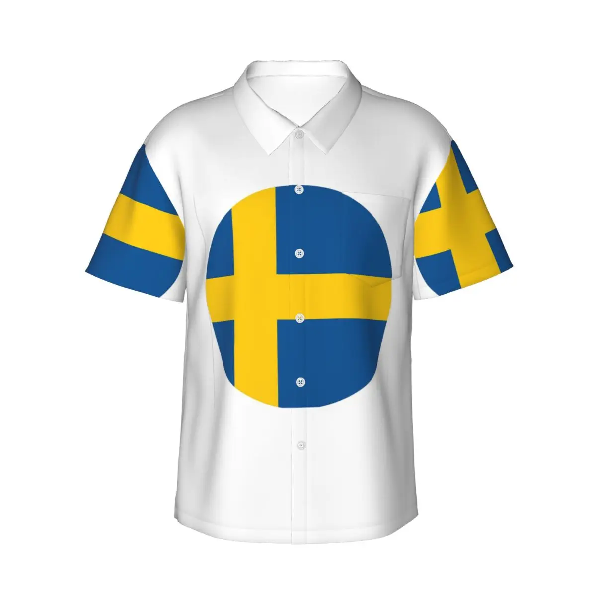 

Круглые мужские рубашки со шведским флагом Швеции, гавайская рубашка с коротким рукавом, повседневные топы на пуговицах для летнего пляжа