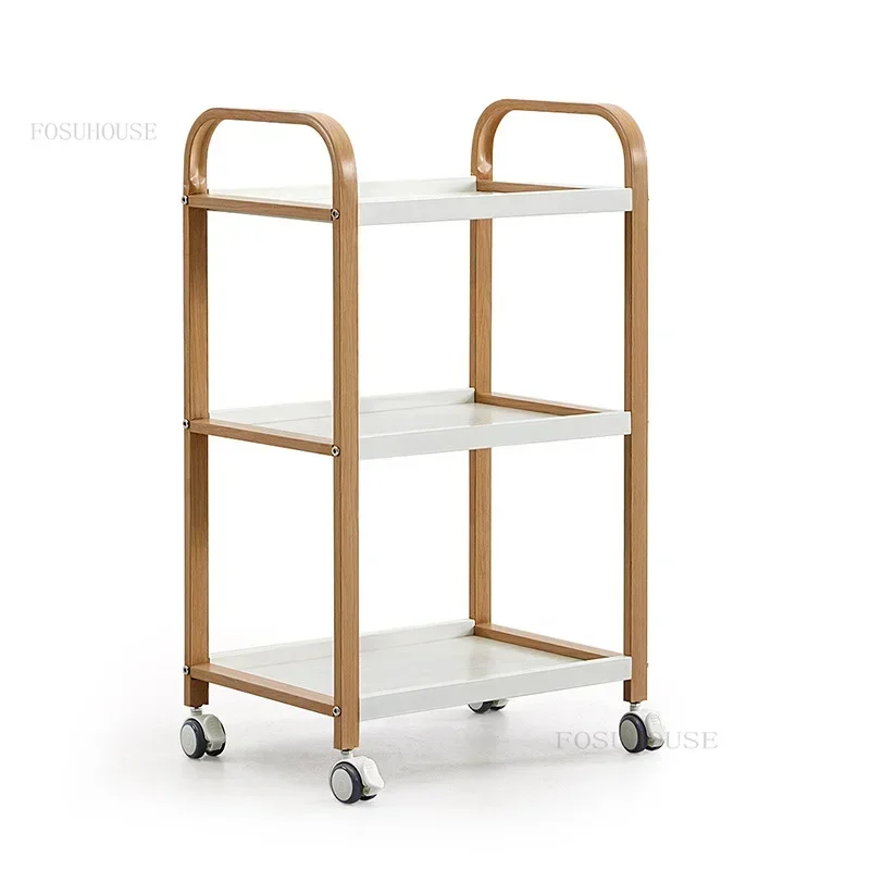 Solid Wood Beauty Cart Metal Legs Trolley Hairdressing Salon Special Tool Cart Trolleys with Wheels Golden Cart with Drawer v