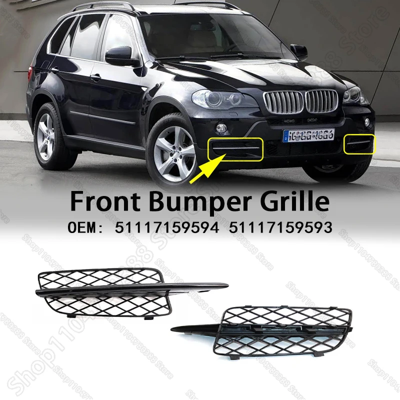 

Black Honeycomb Front Bumper Lower Grille Covers For 2007-2010 BMW Chassis (E70) X5 51117159594 51117159593