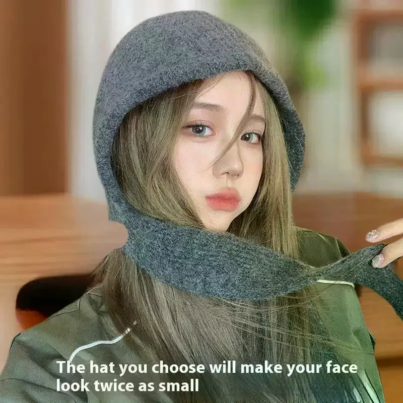 الكورية هود وشاح بالاكلافا قبعة سدادات حماية الأذن الدافئة منفذها القبعات النساء الرجعية حزام القوس بيني الشتاء اكسسوارات محبوك القانون قبعة #2