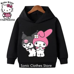 Spring Autumn Kawaii Kuromi Hoodies 2-13 Years Children Cartoon Anime Graphic Kids Boys Long Sleeve Harajuku Sweatshirt