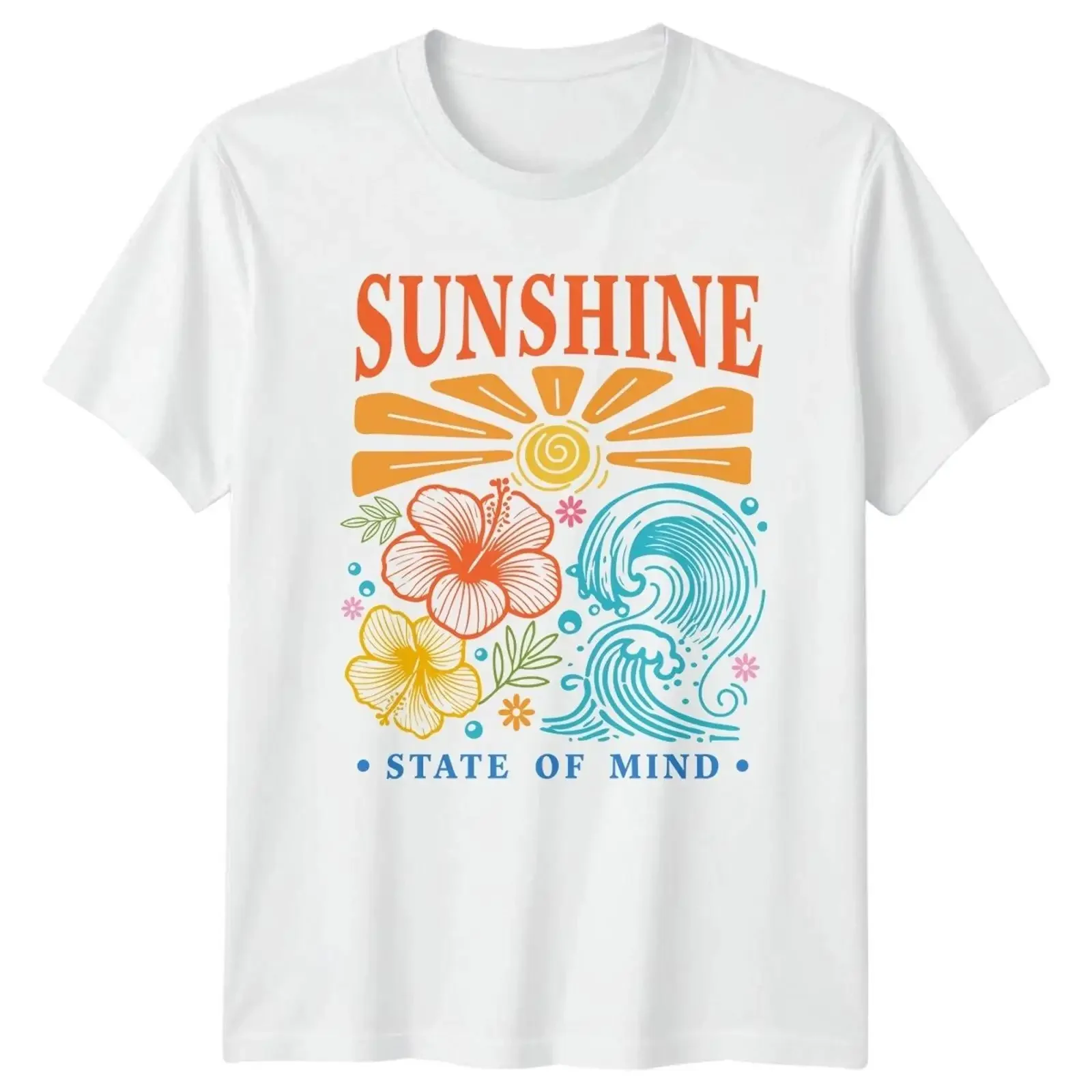 T-shirt graphique vintage délavé pour homme et femme, style plage tropicale Sunshine State Of Mind, extensible et confortable