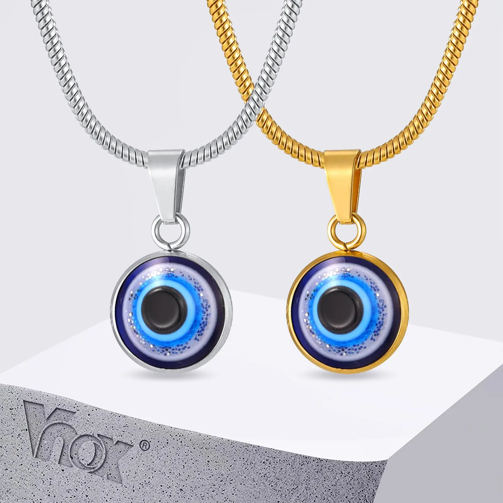 

Vnox Evil Eye Pendant Necklace for Men Women, Gold Silver Color Stainless Steel Chain Protection Amulet Charm Lucky Jewelry Gift