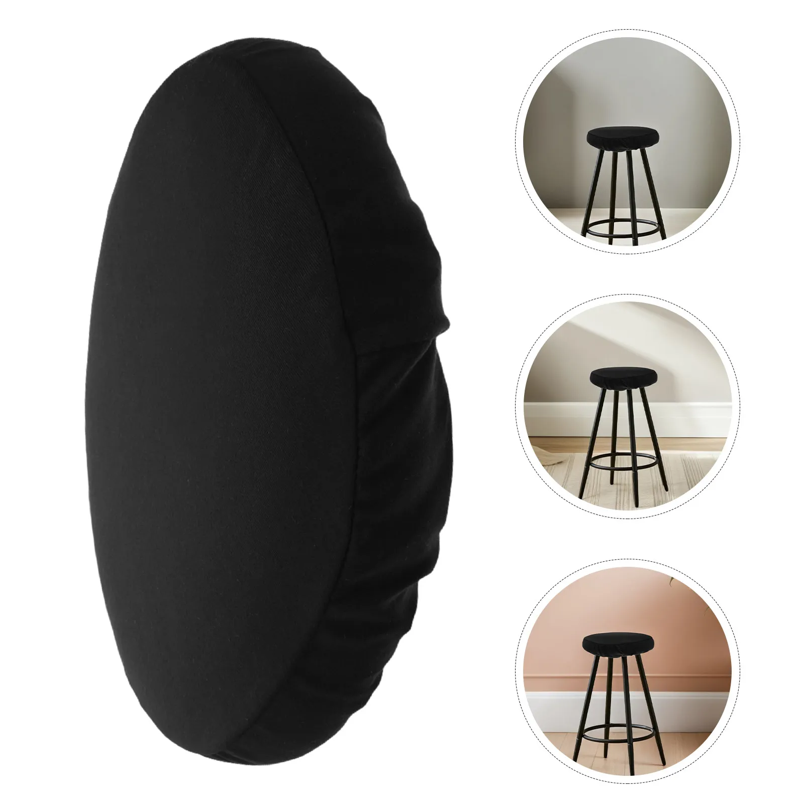 6Pcs Black Round Bar Stool Covers Elastic Stretch Fabric Seat Protectors Slipcovers Washable Fits Stool Diameter 11.8-13.4in