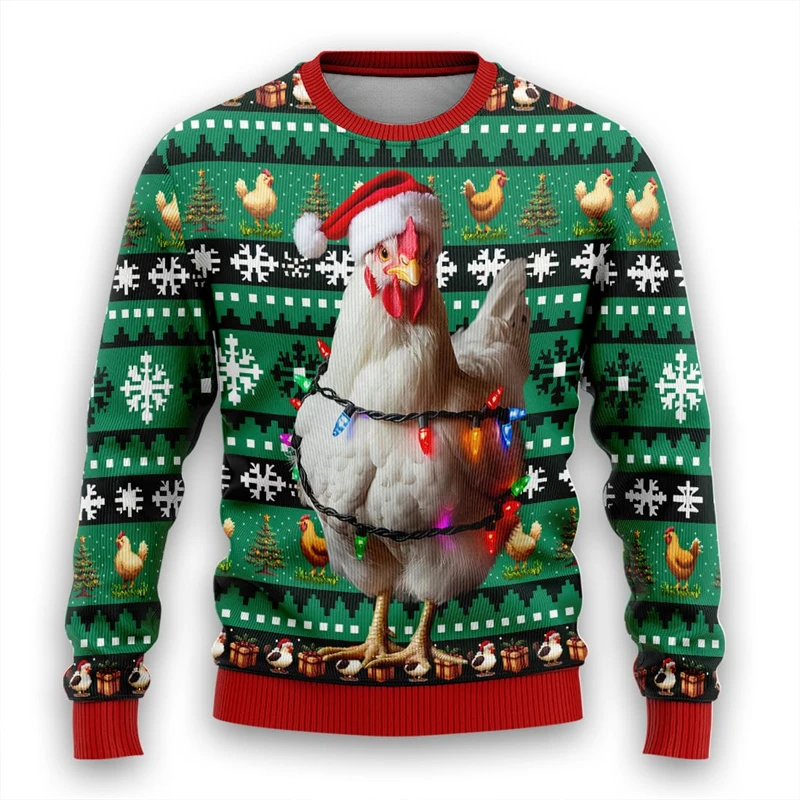 Women's Ugly Chicken Christmas Sweatshirt Funny Rooster Pattern Sweatshirt Casual Unisex Pullover Long Sleeve Top Children's