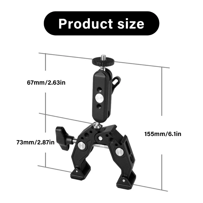 3 "Magics Arm 1/4"실 콜드 슈 다중 장치 호환가있는 헤비 듀티 알루미늄 클램프