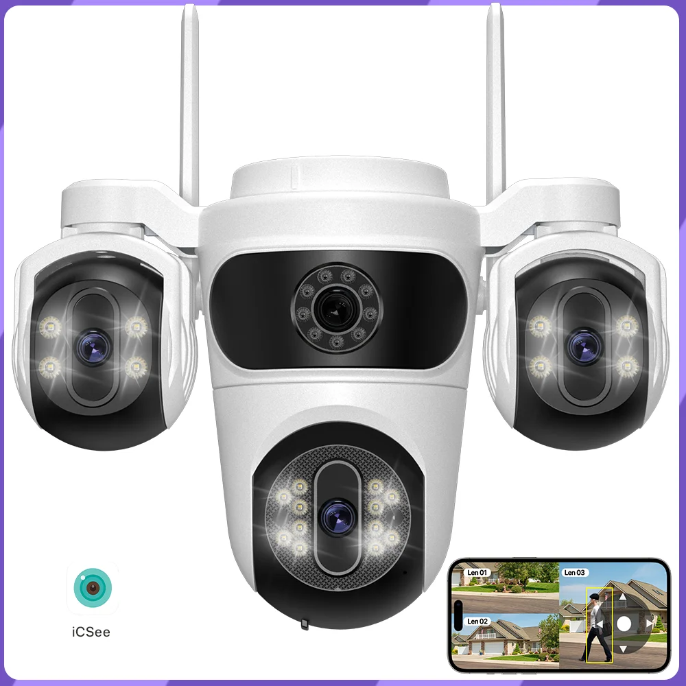 WONSDAR WIFI Camera Three Screens PTZ Camera Human Detection Security CCTV Surveillance HD External Dual Lens Camera ICsee APP