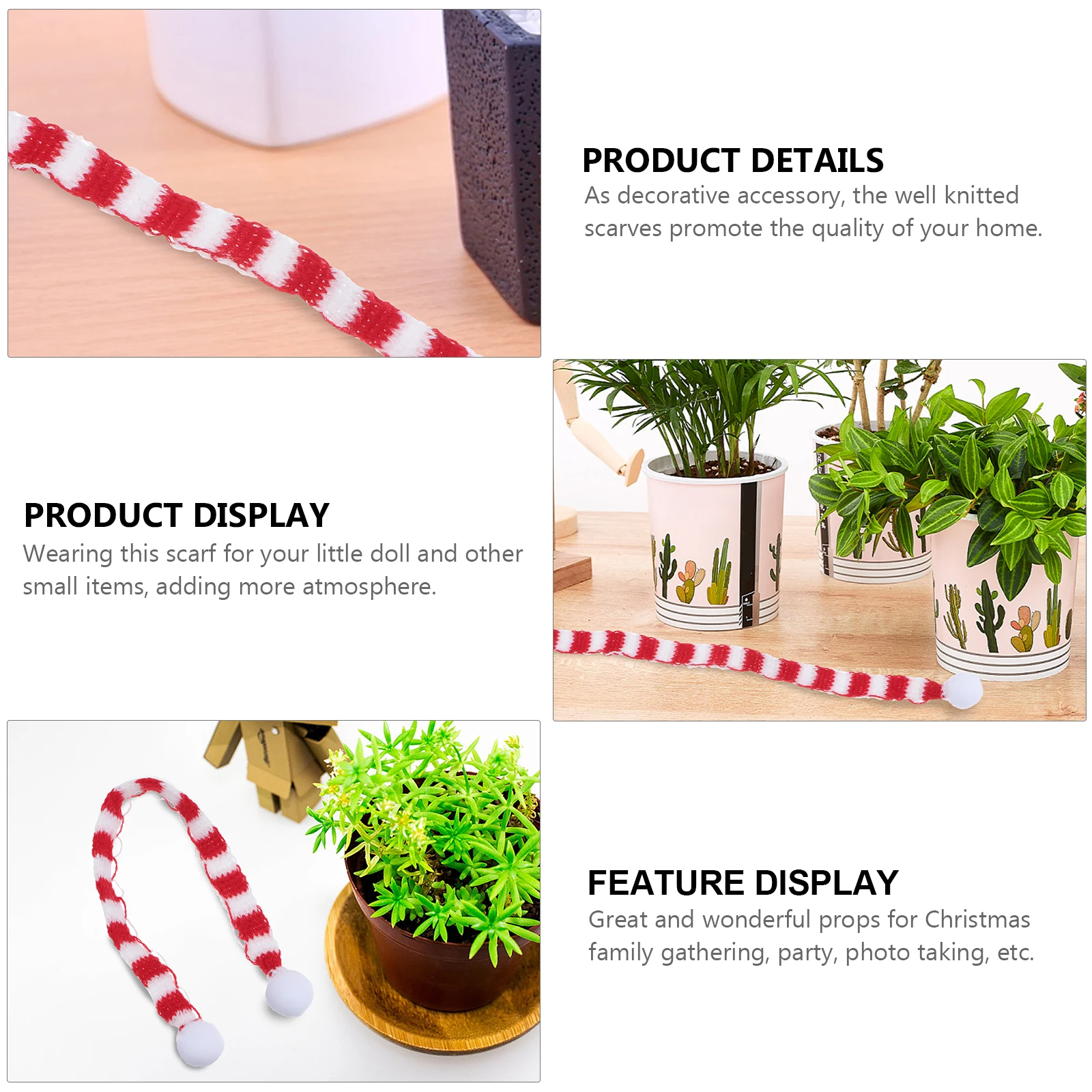 

8 pcs 1X23Cm Christmas Pet Scarf Knitted Mini Scarf For Little Snowman Decor Bottle Neckerchief Red White Pet Accessories