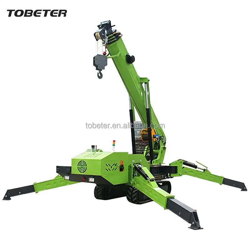 TOBETER Kubota Engine Telescopic Boom Crawler Crane 3ton Diesel All-Terrain Spider Crane Robust Rubber Track Maximum Lifting 10m