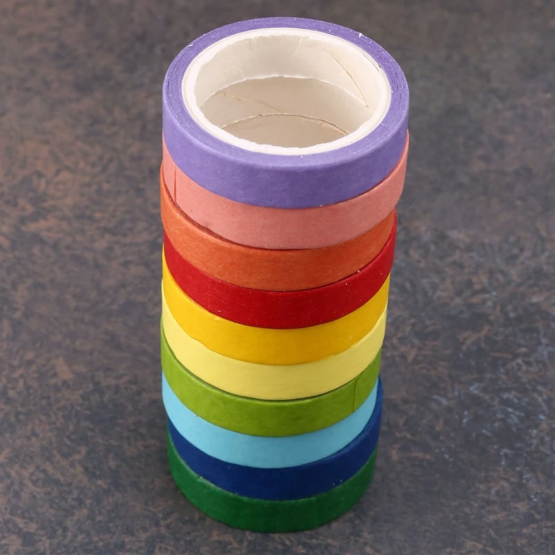 Nastro decorativo Washi Adesivo arcobaleno fai da te Set di carta per mascheratura 10 rotoli