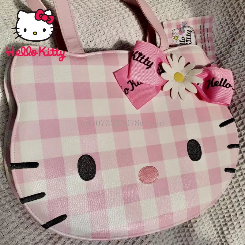 

MINISO Hello Kitty Embroidered Shoulder Bags Cute Cartoon Bow Large Capacity Handbag Girl Y2k Casual Fashion Versatile Tote Bag