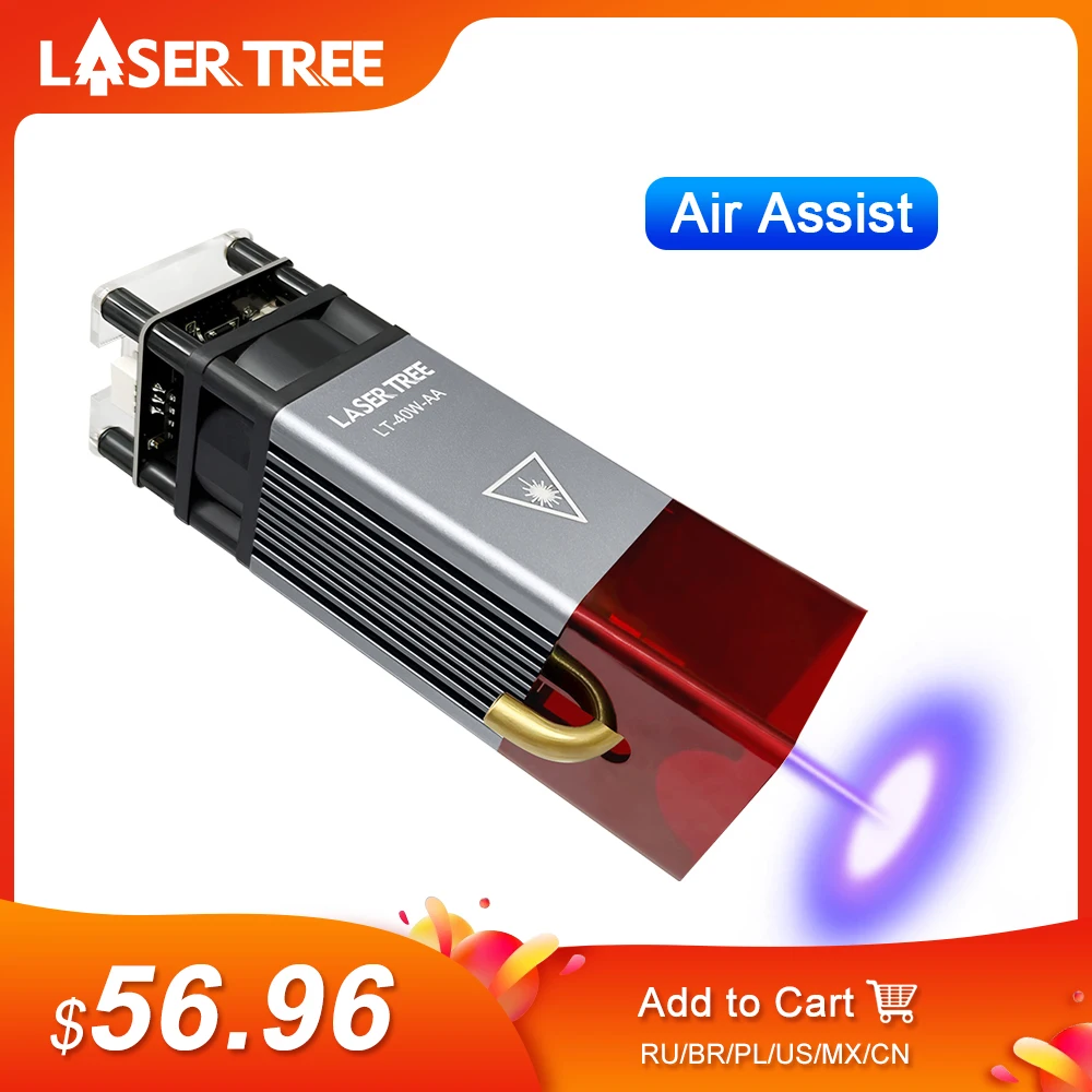 LASER TREE 5W Air Assist Laser Head Fixed Focus Module 450nm TTL Blue Light for CNC Laser Engrave Cutting Woodwooking Tools