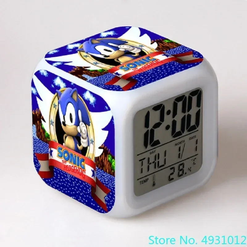 

8x8x8cm Anime Boy Girl Sonic Figurine Toys Light LED Alarm Clock Decoration Children's Bedroom Digital Clock Cartoon Kids Gift