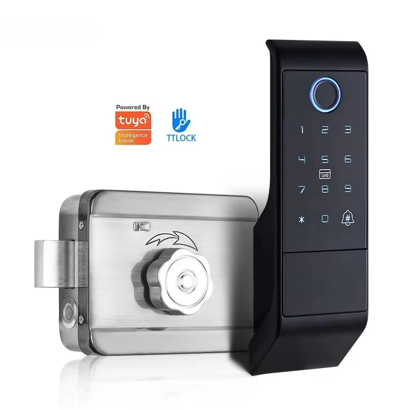 Smart Door Lock Keyless Wifi Biometric Fingerprint Electric Rim Lock External Anti-theft Bull Head Lock