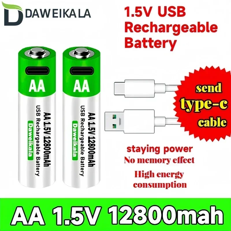 Baterai Li-ion Isi Ulang AA 1.5V 12800MAh Kapasitas Tinggi, untuk Baterai Mainan Listrik Mouse Remote Control + Gratis Tipe