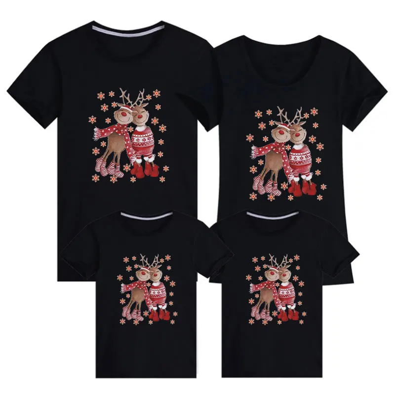 

Father Mother Son Daughter Clothes Christmas Family Matching T-shirt Cotton Short Sleeve Cartoon Print Adult Kids T-shirt