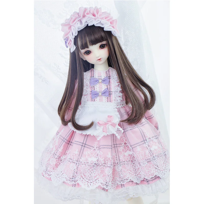 Vestido xadrez rosa bonito para menina, conjunto de roupas de boneca BJD, tamanho Blyth, acessórios, três pontos, 1/4, 1:6