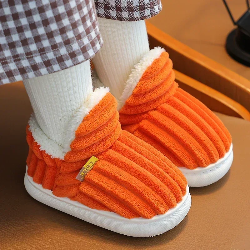Neue Winter-Streifen-Plüsch-Hausschuhe für Kinder, rutschfeste, weiche Sohle, für Jungen und Mädchen, mit Absatzumwicklung, warme Baumwoll-Hausschuhe für zu Hause – Detail 13
