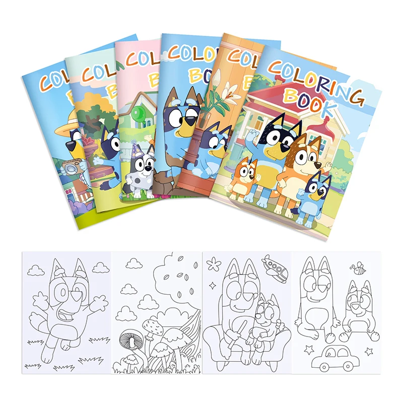 6-12-24pcs Bluey Coloring Book Cartoon Animated Character Scenes DIY Color Graffiti Painting Book Children Puzzle Education Toys