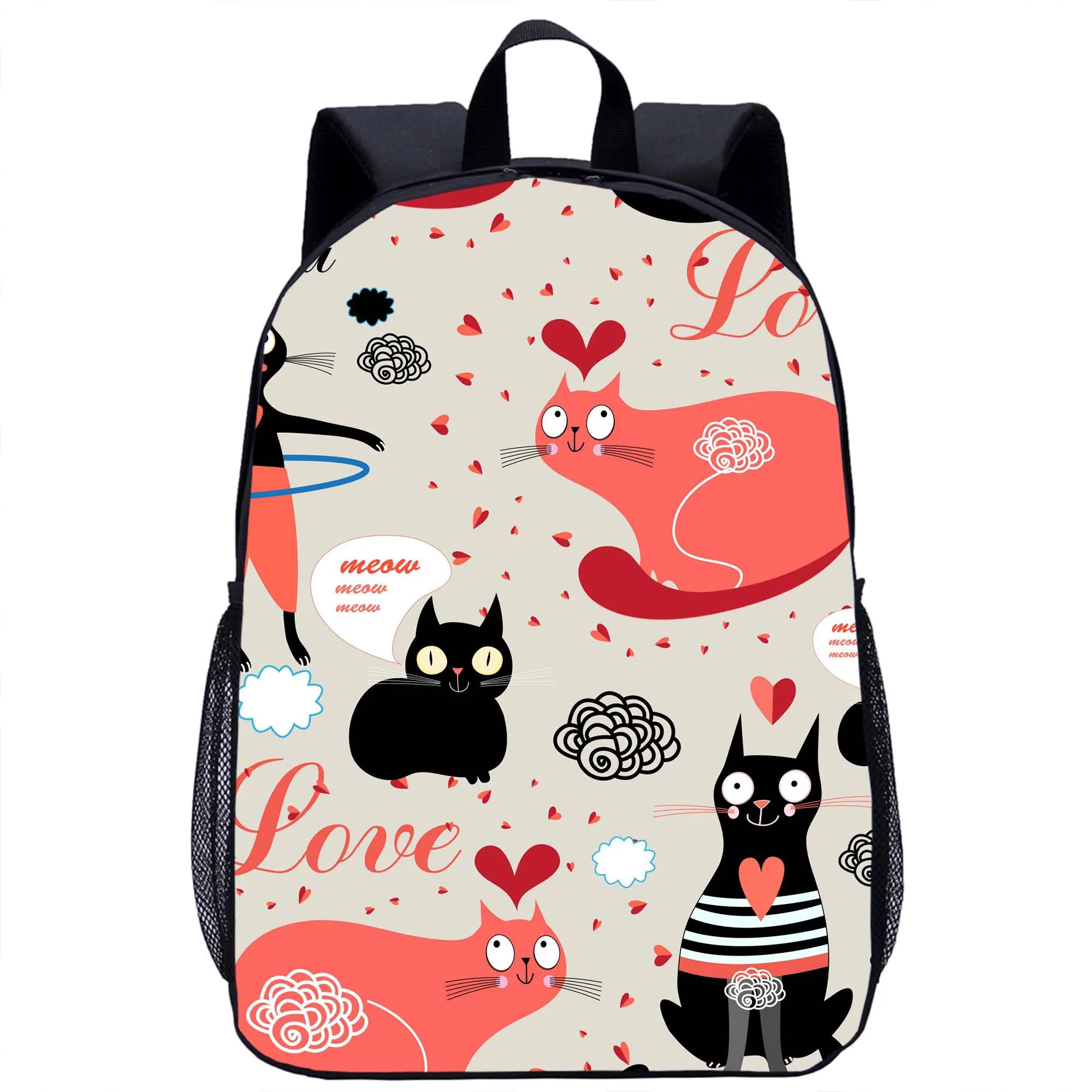 Mochila escolar con patrón de gato para niñas y niños, bolsa de viaje para ordenador portátil de 16 pulgadas, con estampado 3D, a la moda