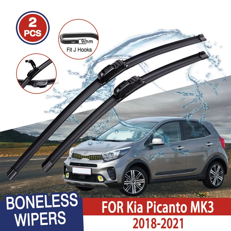 

For Kia Picanto MK3 2018-2021 Car Windshield Wiper U-type Soft Rubber Frameless Bracketless Car Wipers 24"+14"