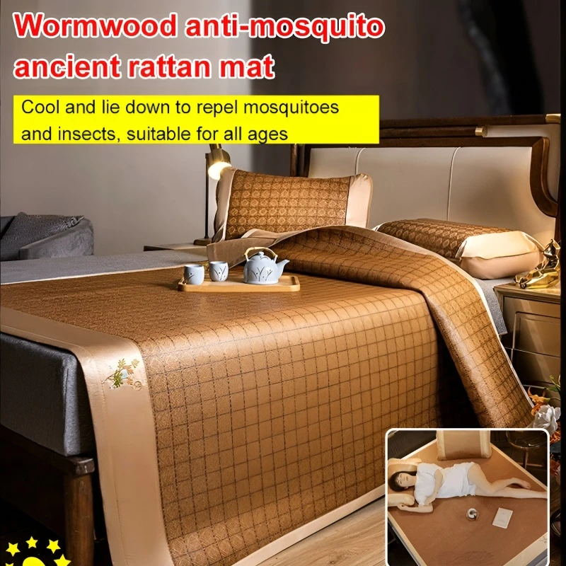 Ice Silk Mat  Foldable Double Bed Mugwort Mat Cool Mat Bamboo Mat Summer Naked Sleeping Student  Foldable Ice Silk Mat