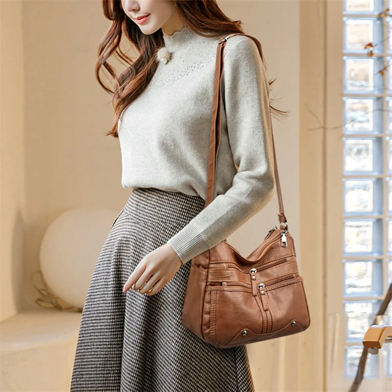 Multi-pocket Crossbody Shoulder Bags High Quality Soft Leather Luxury Purses Handbags For Women High-capacity Mommy Bag 2023 new