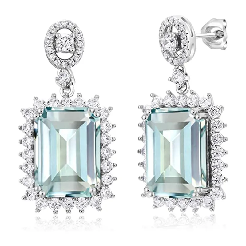 Huitan Aesthetic Light Blue Cubic Zircon Dangle Earrings Women Engagement Wedding Luxury Accessories Fashion Design Ear Jewelry
