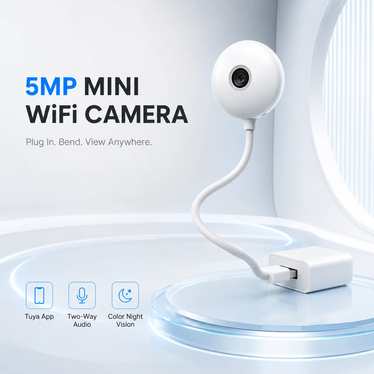 Tuya 5MP 2K Indoor WiFi Security Camera AI Human Tracking Baby Monitor Camera Wireless USB Plug Home CCTV Surveillance