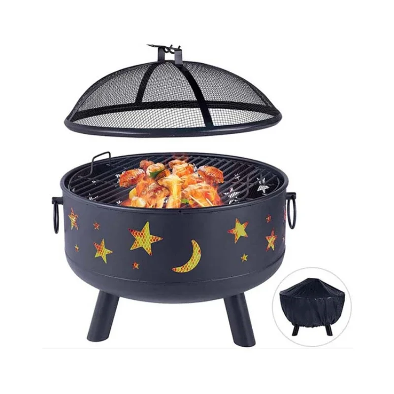 New Look Hot Sale Fire Pit For Outdoors Large Wood Burning With Moon And Stars Perfect For Patio And Backyard Bonfires