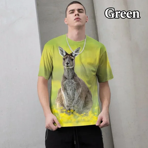 European and American Animal Men Women Personality Street Funny Fashion Casual Kangaroo 3D Printing T Shirt Tops