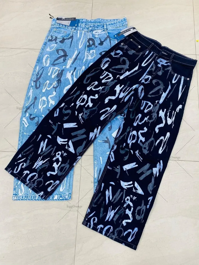 

2025 Street Hip-hop Fashion Geometric Letters Oversized Jeans Men Harajuku Retro Y2K Casual Loose Straight Wide-leg Pants Women